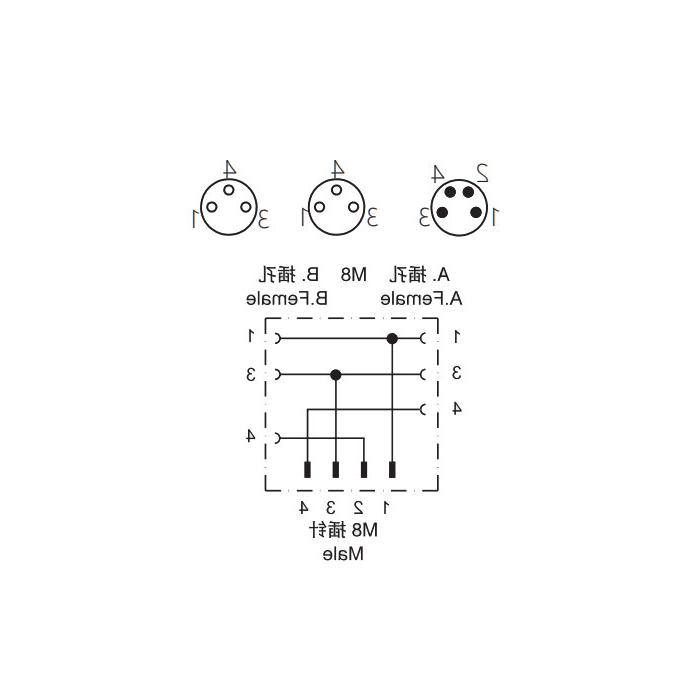 M8 4Pin公/2M8 3Pin母，y型插头，预制PVC非柔性电缆，灰色护套，63D323-XXX